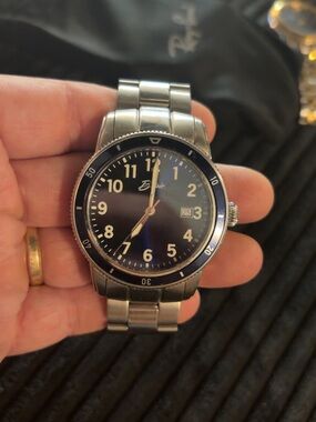 Blue Dial Men's Stainless Steel Watch with Date